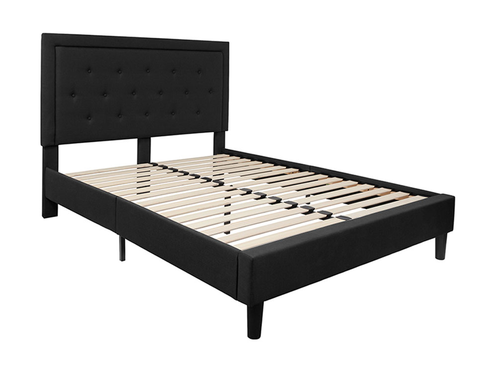 Roxbury Queen Size Tufted Upholstered Platform Bed in Black Fabric