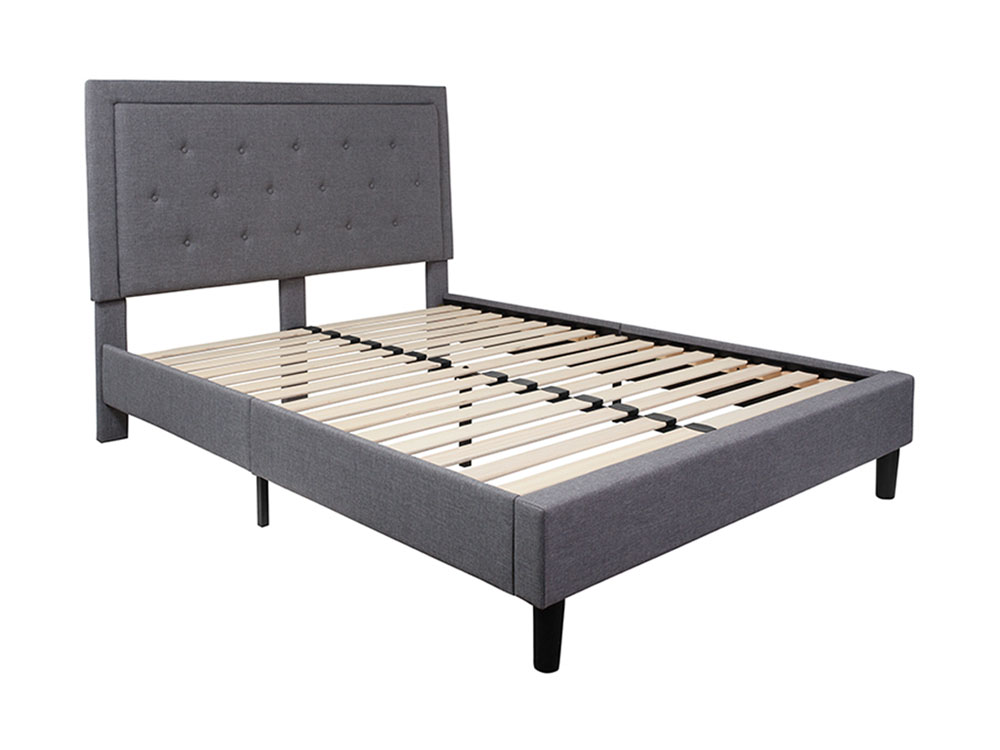 Roxbury Queen Size Tufted Upholstered Platform Bed in Light Gray Fabric