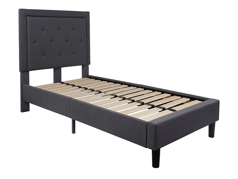 Roxbury Twin Size Tufted Upholstered Platform Bed in Dark Gray Fabric