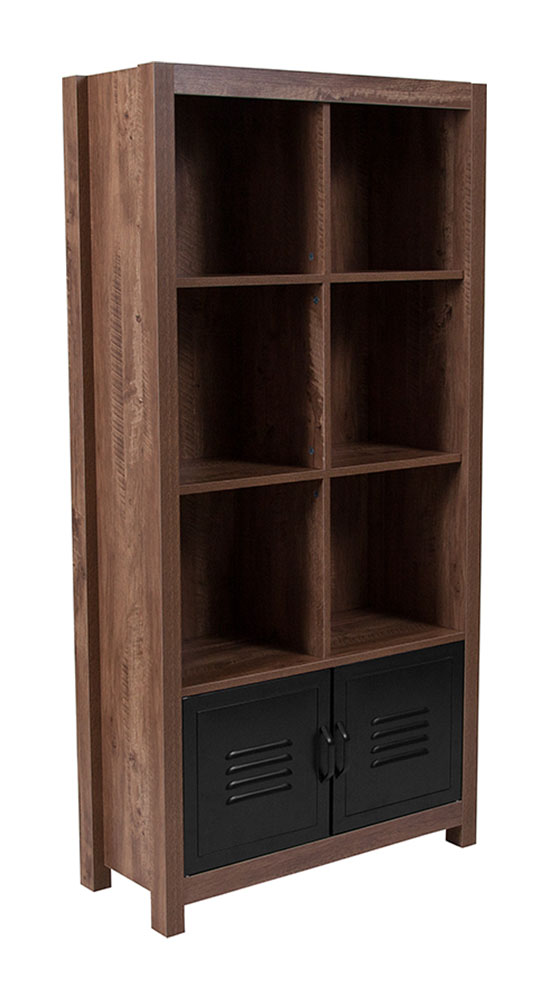 New Lancaster Collection 59.5"H 6 Cube Storage Organizer Bookcase with Metal Cabinet Doors in Crosscut Oak Wood Grain Finish