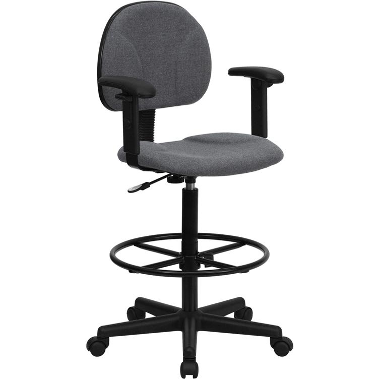 Gray Fabric Drafting Chair with Adjustable Arms (Cylinders: 22.5''-27''H or 26''-30.5''H)