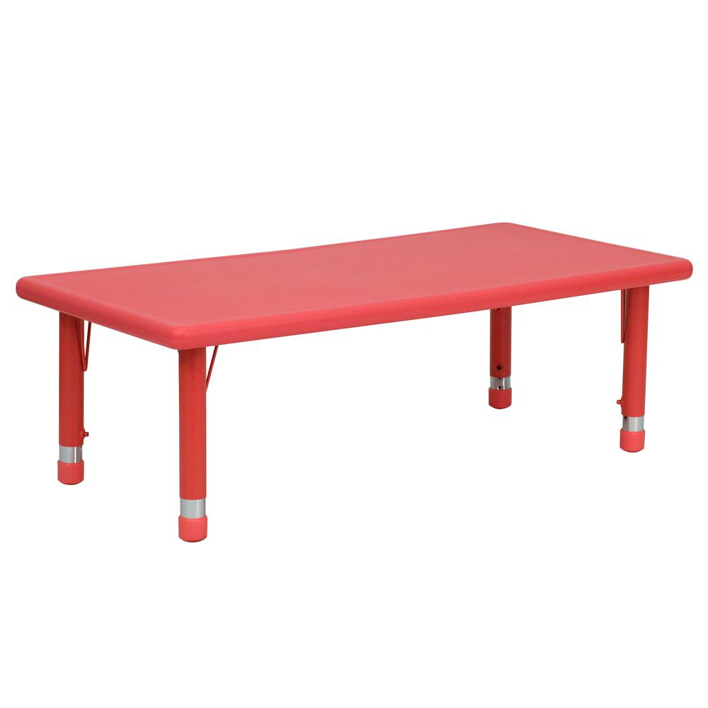 24''W x 48''L Rectangular Red Plastic Height Adjustable Activity Table