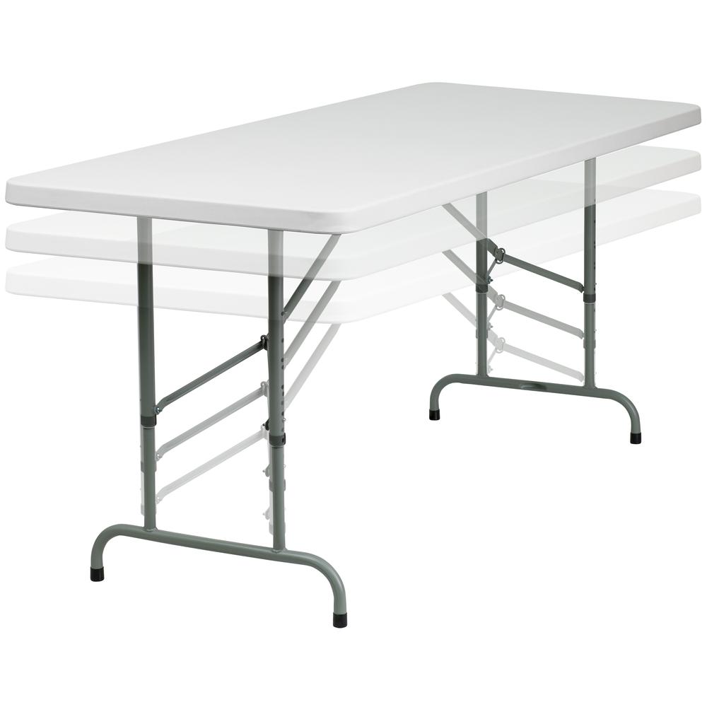 6-Foot Height Adjustable Granite White Plastic Folding Table