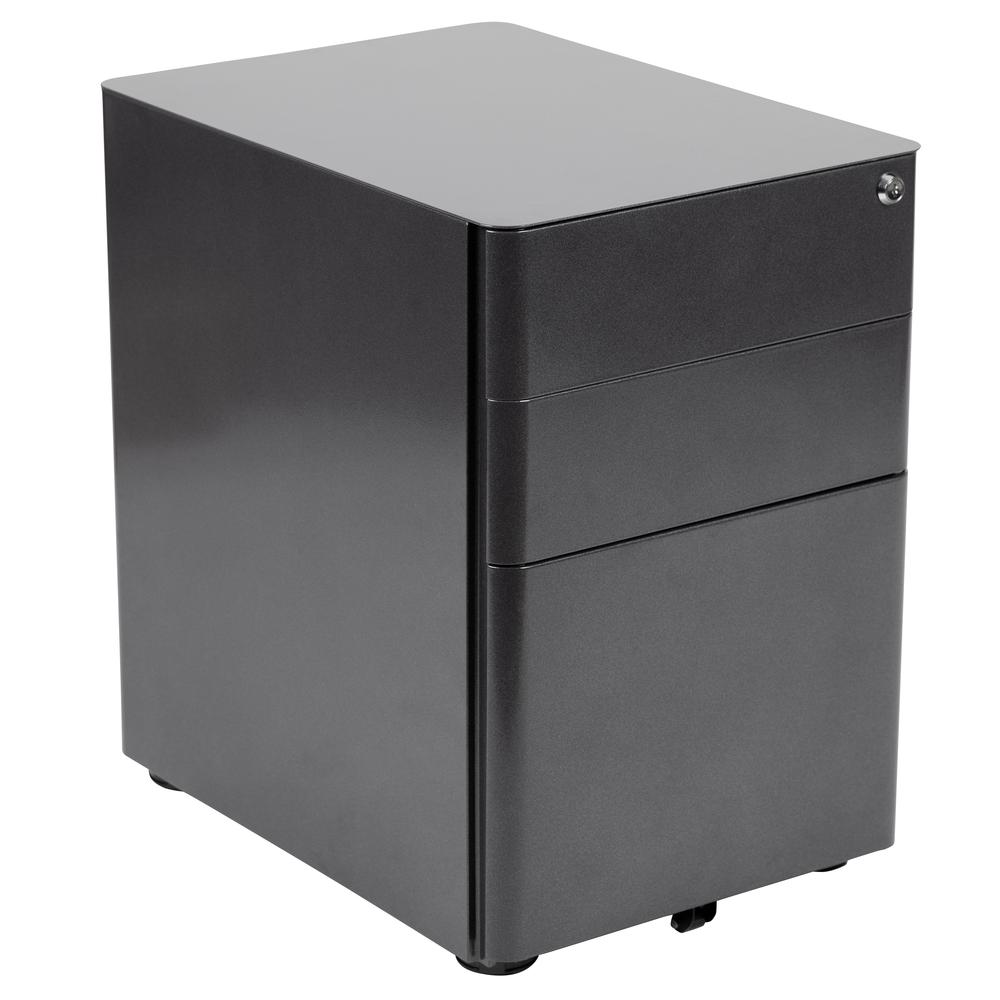 Modern 3-Drawer Mobile Locking Filing Cabinet with Anti-Tilt Mechanism and Hanging Drawer for Legal & Letter Files, Black