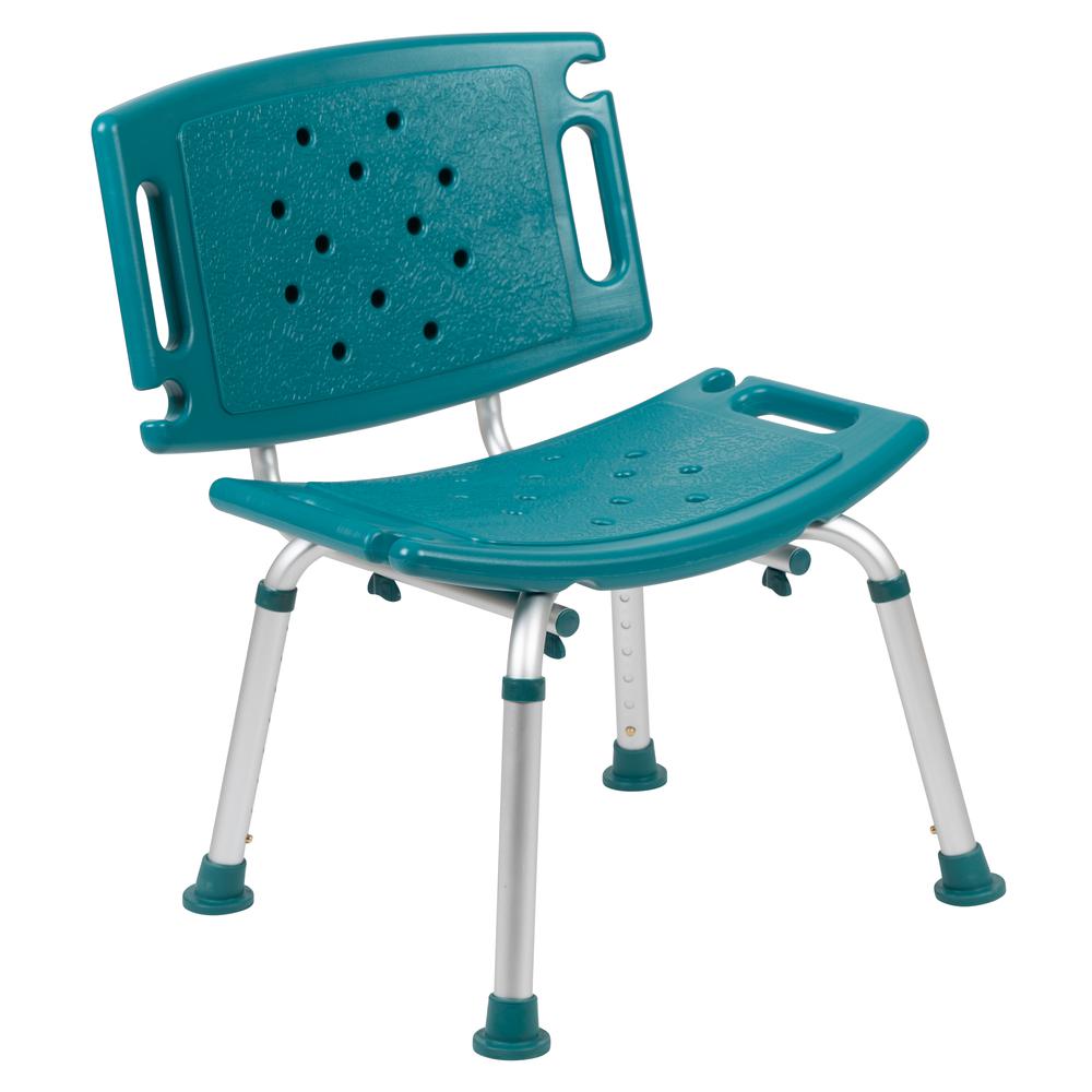 HERCULES Series Tool-Free and Quick Assembly, 300 Lb. Capacity, Adjustable Teal Bath & Shower Chair with Extra Large Back