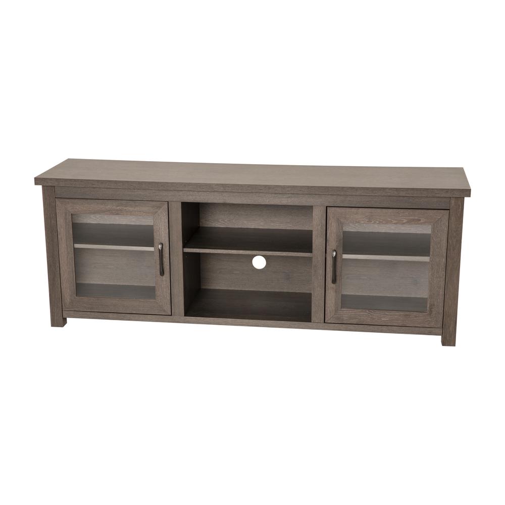 Sheffield Classic TV Stand up to 80" TVs - Modern Black Wash Finish with Full Glass Doors  - 65" Engineered Wood Frame - 3 Shelv