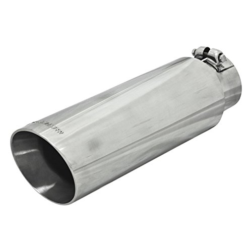EXHAUST TIP, LOGO EMBOSSED POLISHED STAINLESS, DOUBLE WALL, ANGLE CUT