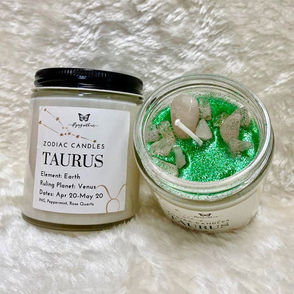 Zodiac Crystal Candle - 6 ozwhiteTaurus