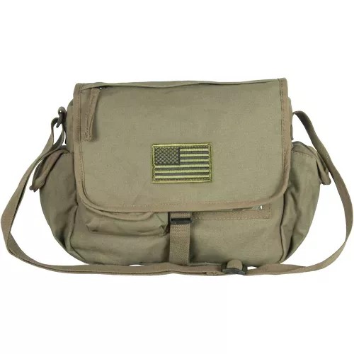 Retro Messenger Bag With USA Emblem - Olive Drab