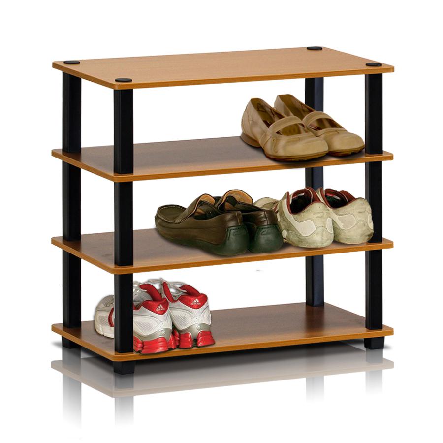 Furinno 13081LC/BK Turn-S-Tube 4-Tier Shoe Rack, Light Cherry/Black