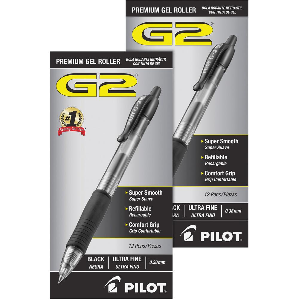 Pilot G2 Premium Gel Roller Retractable Pens - Ultra Fine Pen Point - 0.38 mm Pen Point Size - Refillable - Retractable - Black 