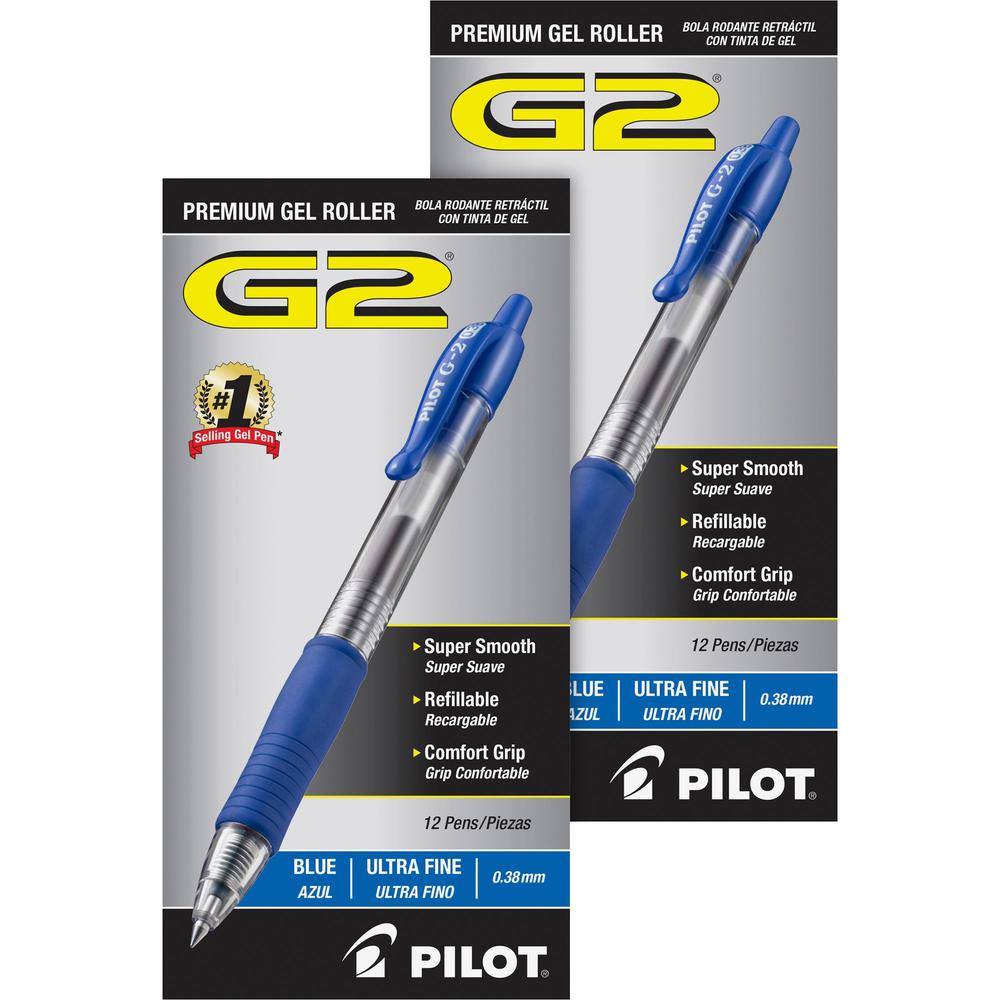 Pilot G2 Premium Gel Roller Retractable Pens - Ultra Fine Pen Point - 0.38 mm Pen Point Size - Refillable - Retractable - Blue G