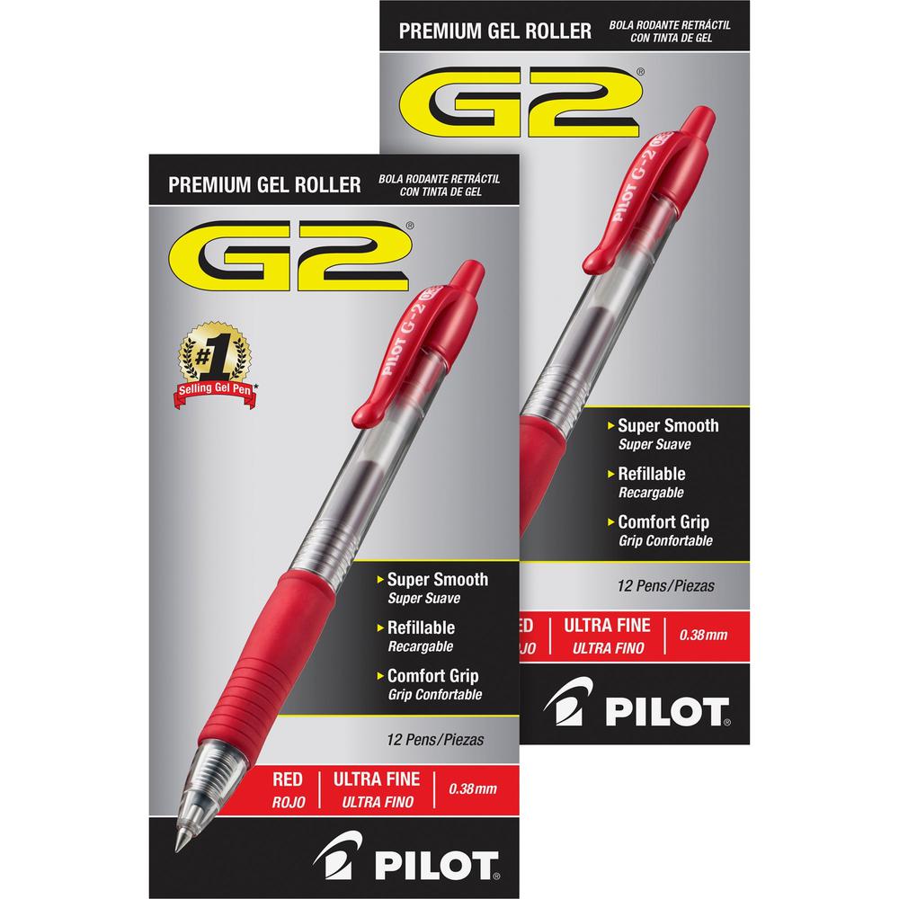 Pilot G2 Premium Gel Roller Retractable Pens - Ultra Fine Pen Point - 0.38 mm Pen Point Size - Refillable - Retractable - Red Ge