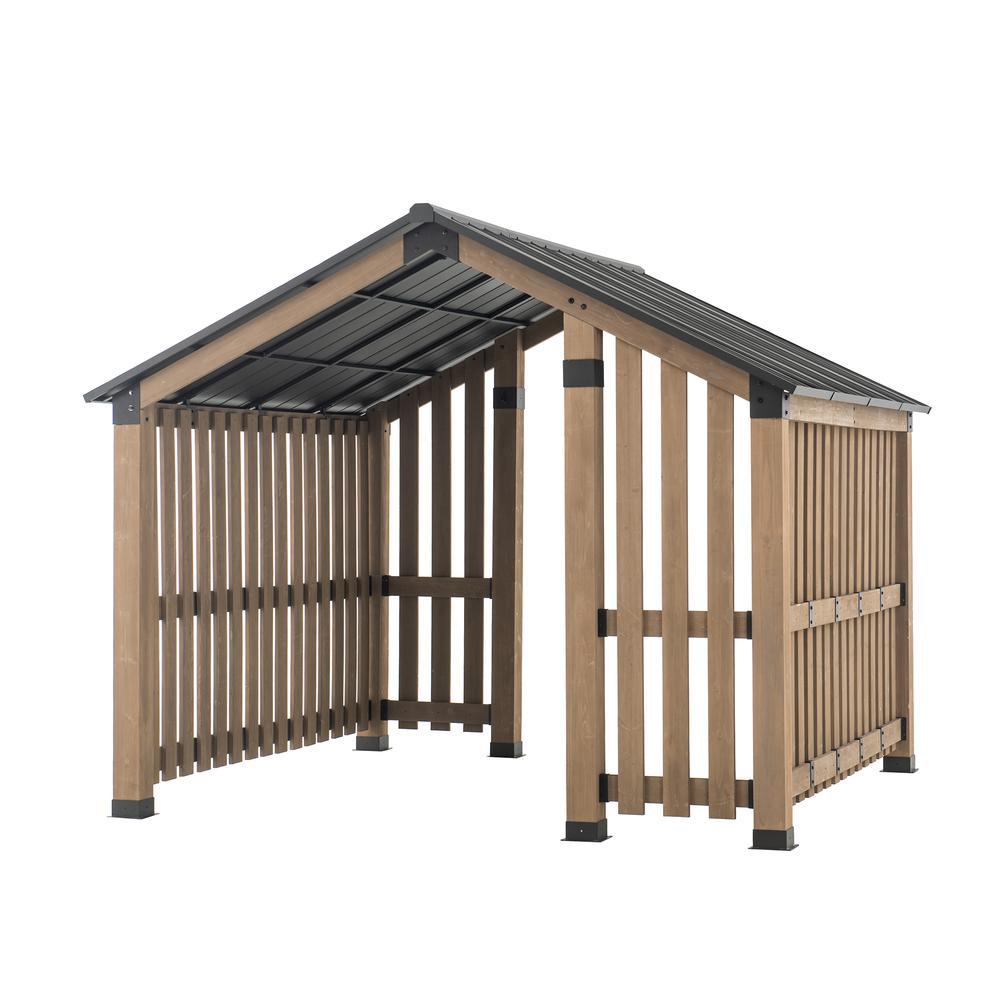 Sunjoy 11 ft. x 11 ft. Sienna Cedar Wood Framed Hot Tub Gazebo with Steel Hardtop