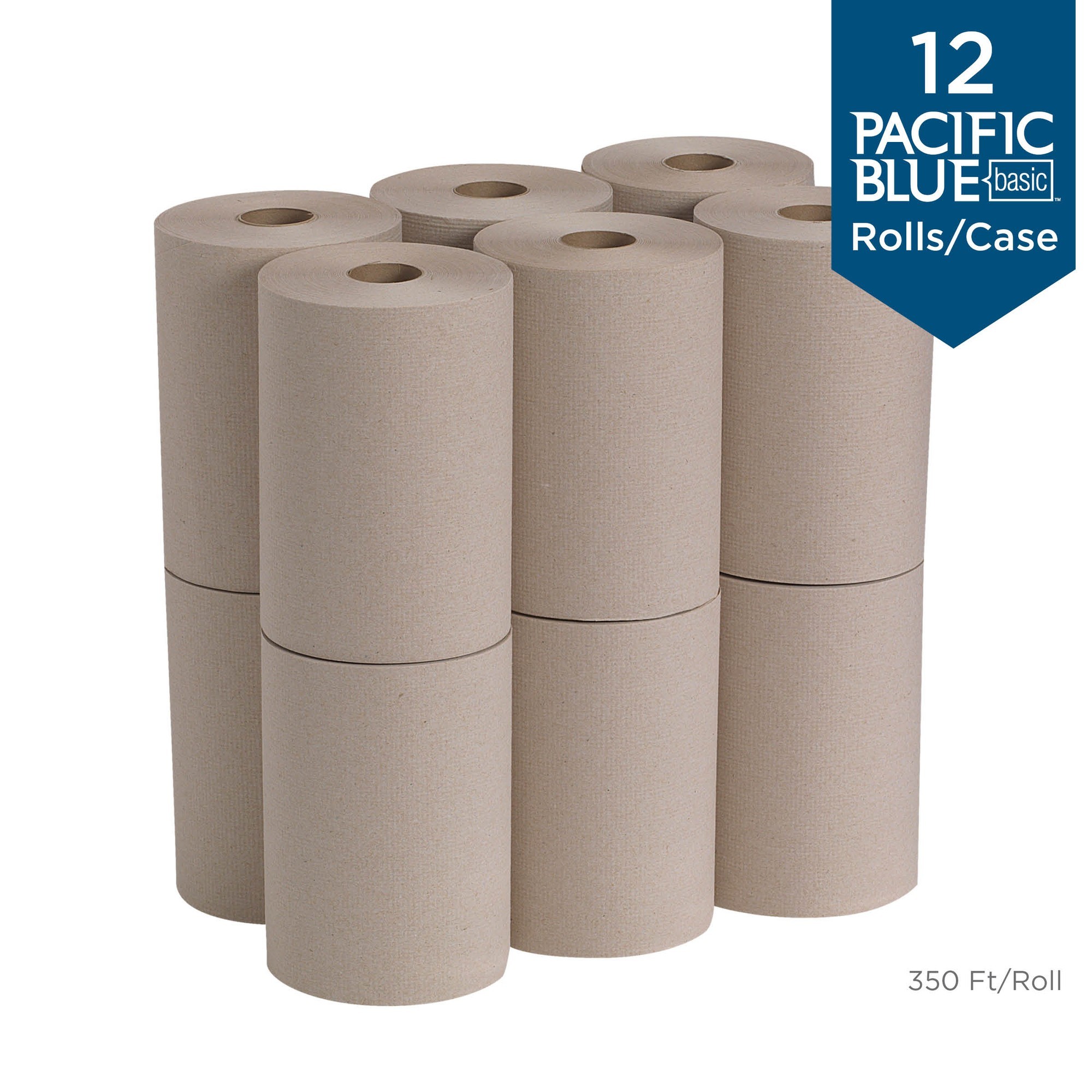 Nonperforated Paper Towel Rolls, 7 7/8 x 350ft, Brown, 12 Rolls/Carton
