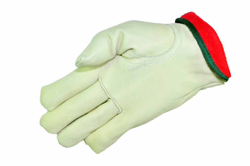 Genuine Grain Cowhide Leather Gloves with Red Fleece Lining