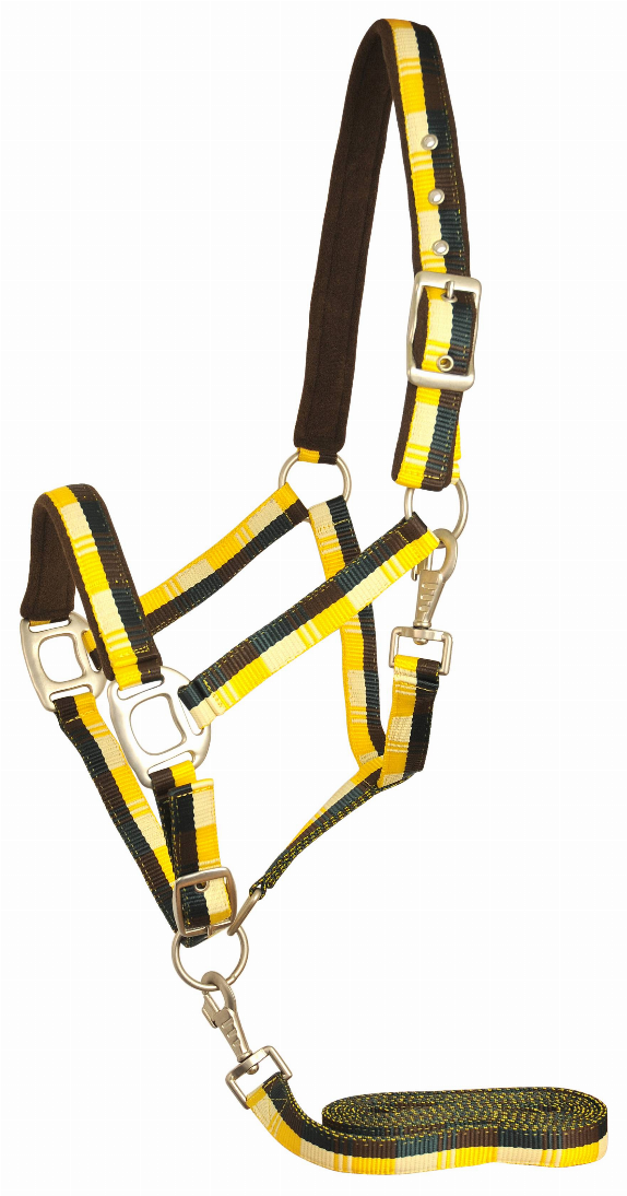 Gatsby Terra Fleece Padded Nylon Halter with Matching Lead Oversize Tan/Hunter/Yellow/Brown