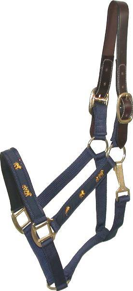 Gatsby Nylon Breakaway Halter with Horse Overlay & Snap Cob Navy