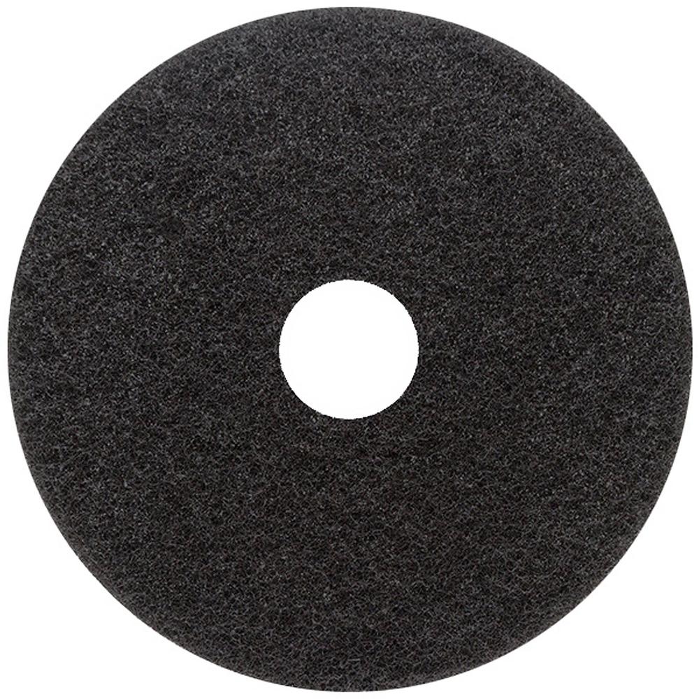 Genuine Joe Black Floor Stripping Pad - 5/Carton - Round x 18" Diameter - Stripping - 175 rpm to 350 rpm Speed Supported - Heavy