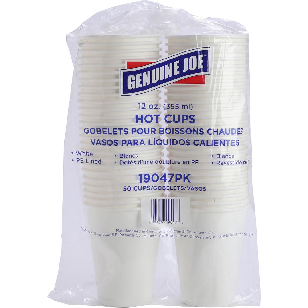 Genuine Joe Polyurethane-lined Disposable Hot Cups - 12 fl oz - 1000 / Carton - White - Polyurethane - Hot Drink, Beverage