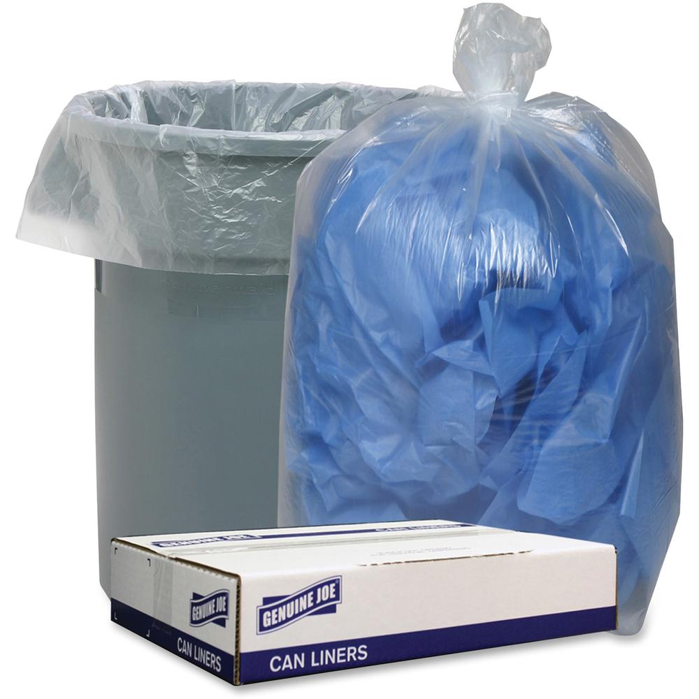 Genuine Joe Clear Low Density Can Liners - 60 gal Capacity - 38" Width x 58" Length - 1.10 mil (28 Micron) Thickness - Low Densi