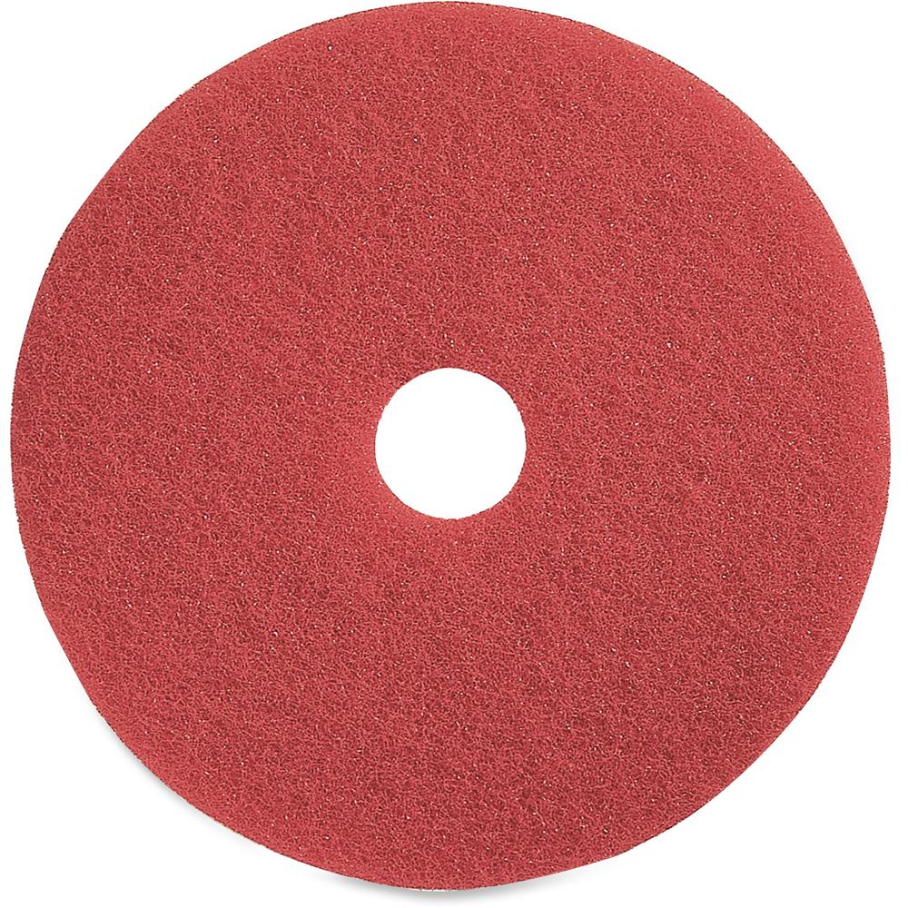 Genuine Joe Red Buffing Floor Pad - 16" Diameter - 5/Carton x 16" Diameter x 1" Thickness - Floor, Buffing, Scrubbing - 175 rpm 