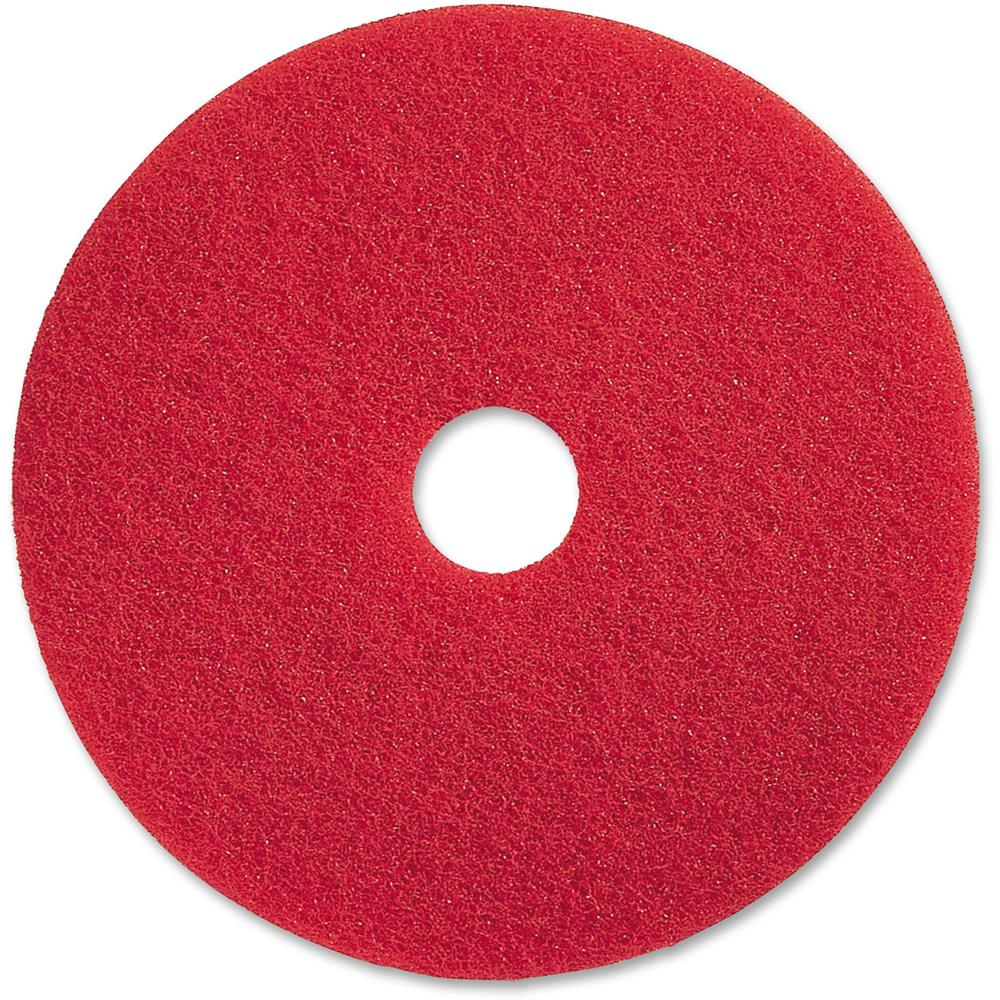 Genuine Joe Red Buffing Floor Pad - 19" Diameter - 5/Carton x 19" Diameter x 1" Thickness - Buffing, Scrubbing, Floor - 175 rpm 