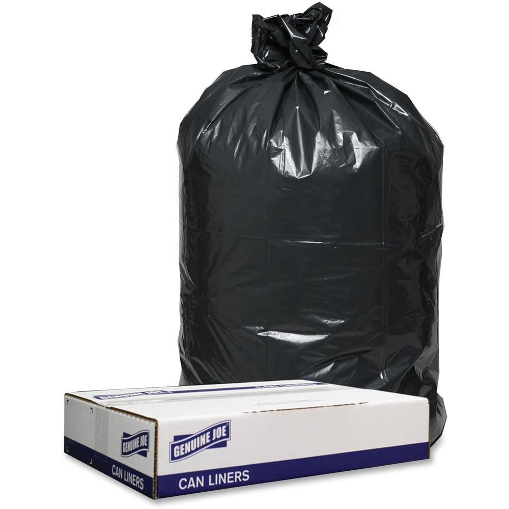 Genuine Joe Low Density Black Can Liners - 60 gal Capacity - 38" Width x 58" Length - 1.20 mil (30 Micron) Thickness - Low Densi