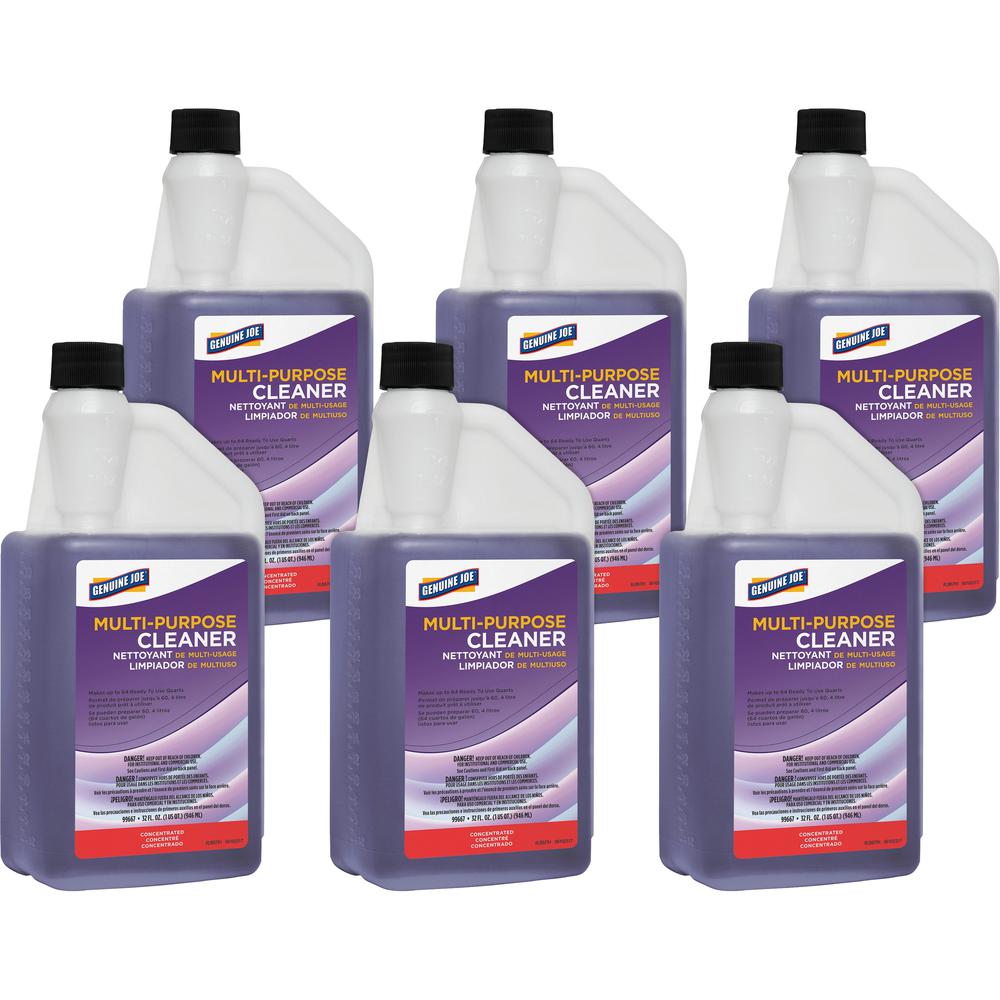 Genuine Joe Lavender Concentrated Multipurpose Cleaner - Concentrate Liquid - 32 fl oz (1 quart) - Lavender Scent - 6 / Carton -