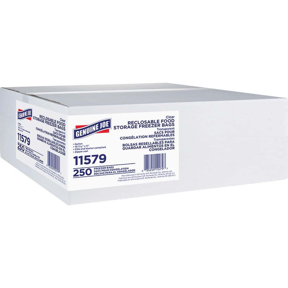 Genuine Joe Freezer Storage Bags - 1 gal Capacity - 2.70 mil (69 Micron) Thickness - Clear - 1500/Carton - Beef, Poultry, Vegeta