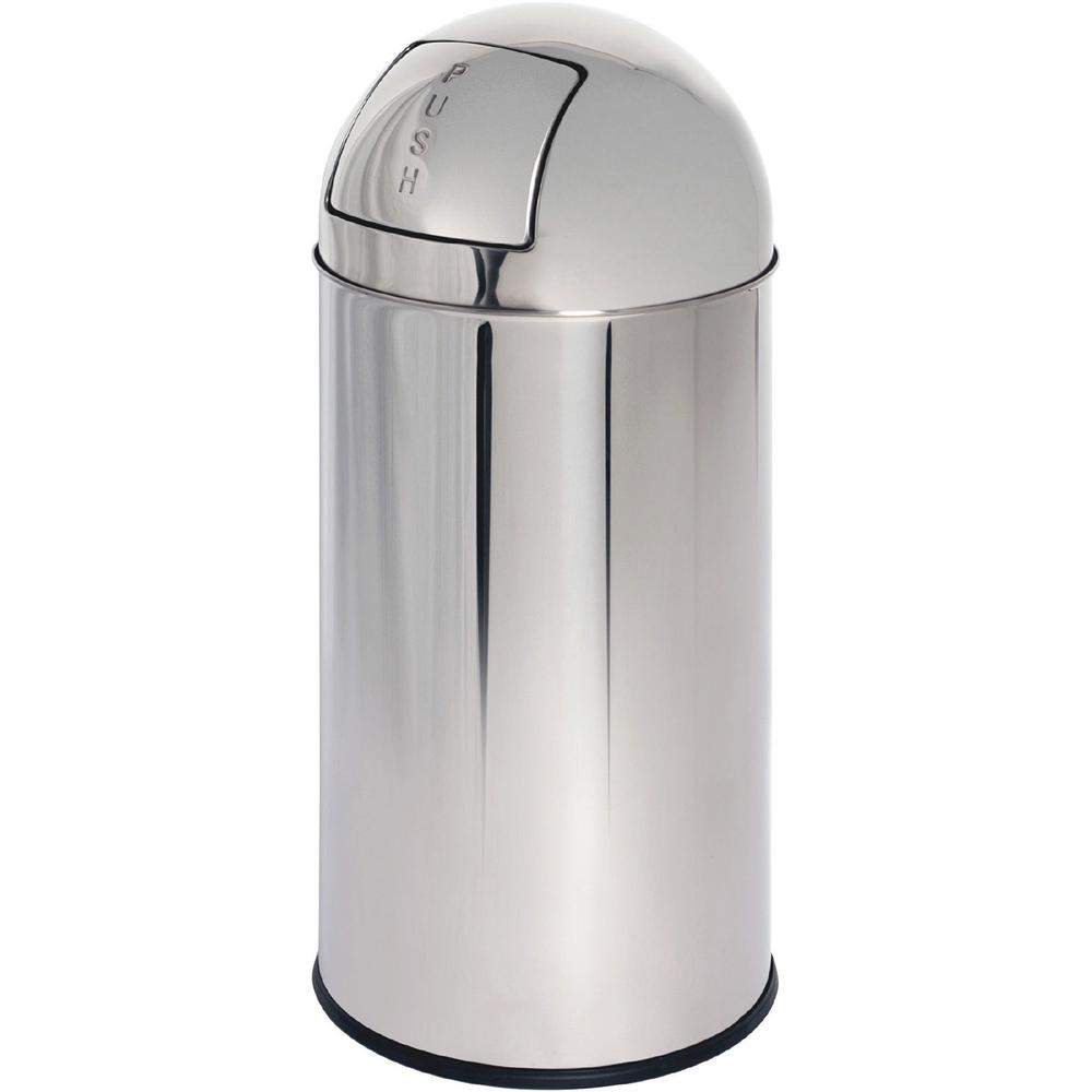 Genuine Joe Push Open Round Top Receptacle - 12 gal Capacity - Round - Durable - 29.2" Height x 14.8" Diameter - Stainless Steel