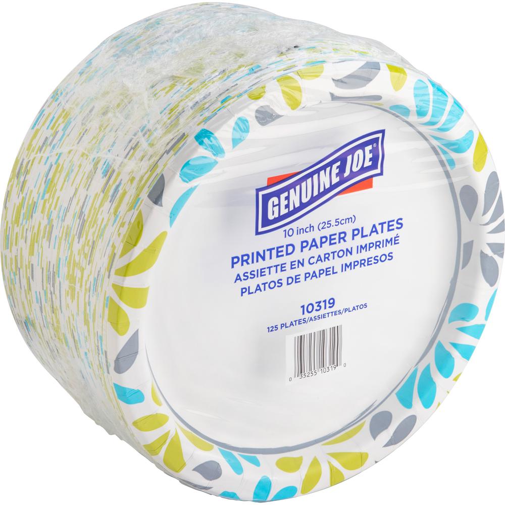 Genuine Joe Printed Paper Plates - Disposable - Assorted - 125 / Pack