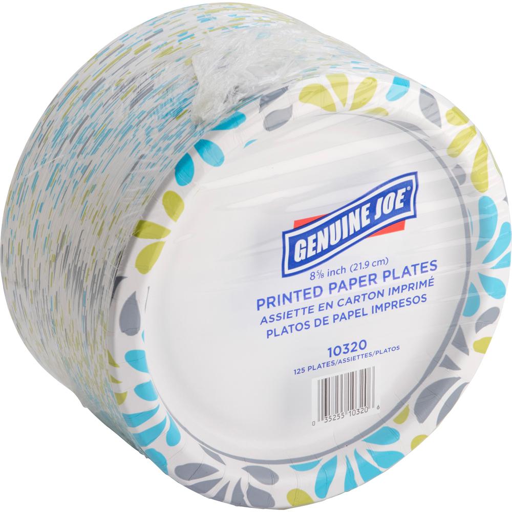 Genuine Joe Printed Paper Plates - Disposable - Assorted - 125 / Pack