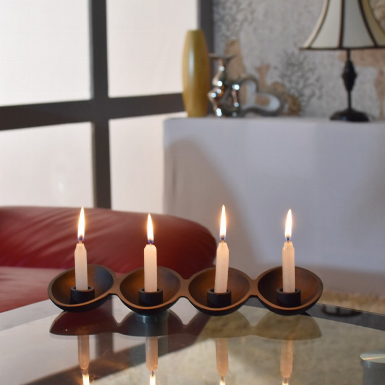 Handmade Aluminum Eco-friendly Geometric Set Of One Tea Light Candle Holder - 24x11x14in Black