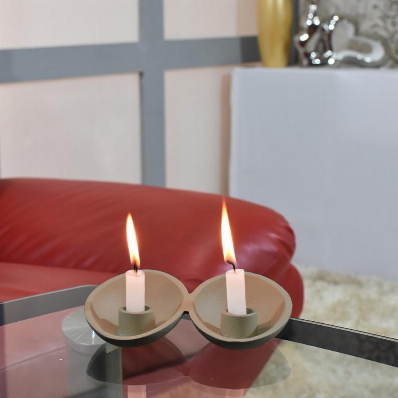 Handmade Aluminum Eco-friendly Geometric Set Of One Tea Light Candle Holder - 24x7x11in Ivory