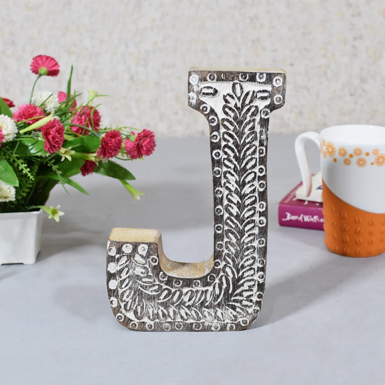 Handmade Eco-Friendly Wall Decor Alphabet Letter Block - WhiteJ