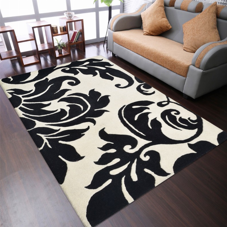Rugsotic Carpets Hand Tufted Wool Area Rug Floral 4'x6' Cream Black