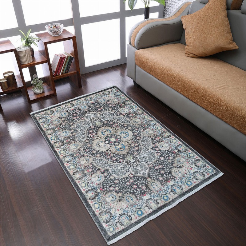 Rugsotic Carpets Machine Woven Crossweave Polyester Area Rug Oriental 3'11''x5'10'' Beige Black1