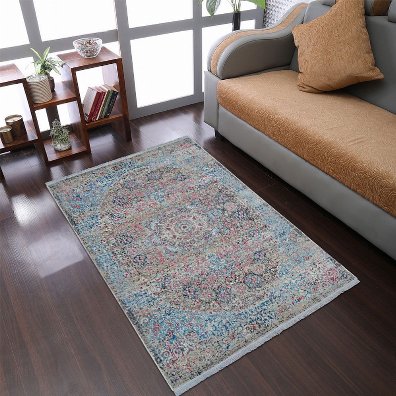 Rugsotic Carpets Machine Woven Crossweave Polyester Area Rug Oriental 2'x3'10'' Beige Blue
