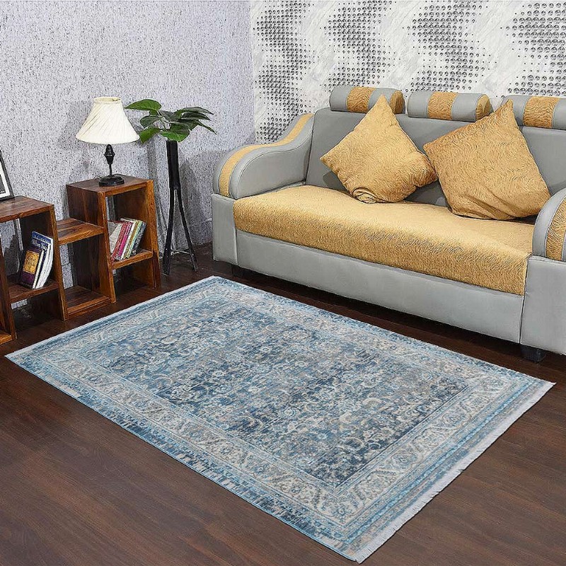 Rugsotic Carpets Machine Woven Crossweave Polyester Area Rug Oriental 3'11''x5'10'' Gray Blue1