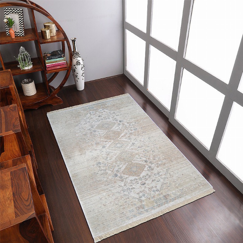 Rugsotic Carpets Machine Woven Crossweave Polyester Area Rug Oriental 1'8''x2'10'' Cream1