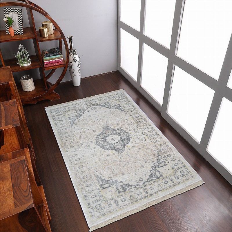 Rugsotic Carpets Machine Woven Crossweave Polyester Area Rug Oriental 2'x3'10'' Cream