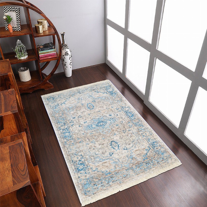 Rugsotic Carpets Machine Woven Crossweave Polyester Area Rug Oriental 2'x3'10'' Gray Blue