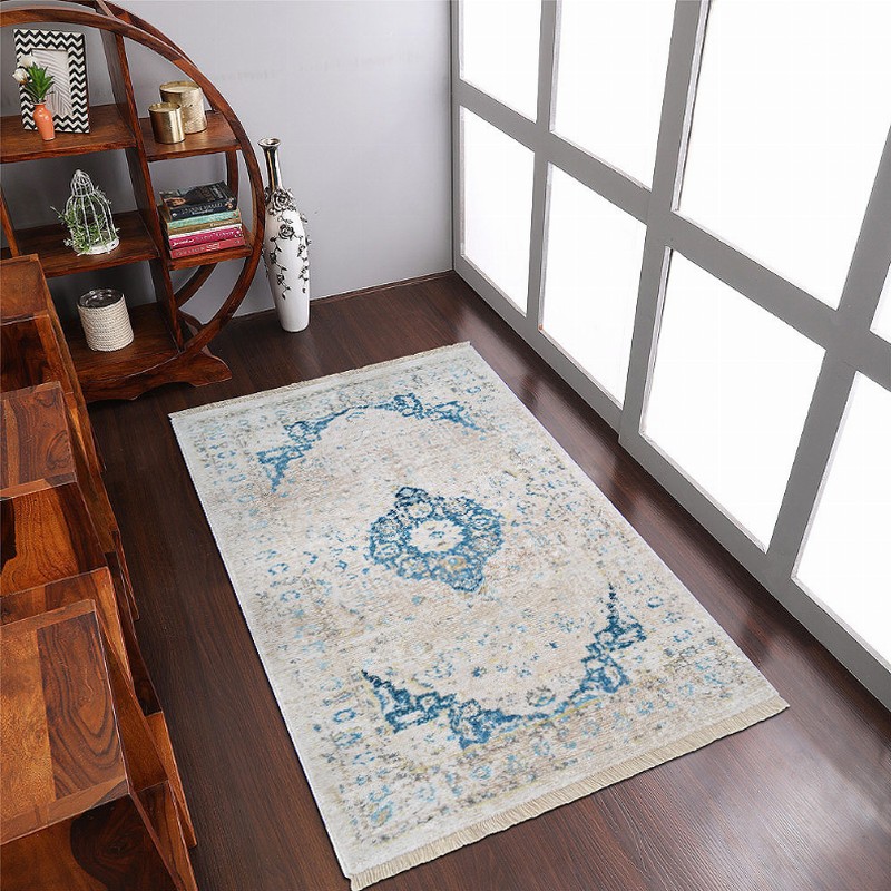 Rugsotic Carpets Machine Woven Crossweave Polyester Area Rug Oriental 3'11''x5'10'' Ivory2