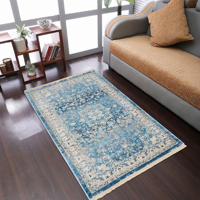 Rugsotic Carpets Machine Woven Crossweave Polyester Blue Area Rug Oriental - 1'8''x2'10'' Blue6
