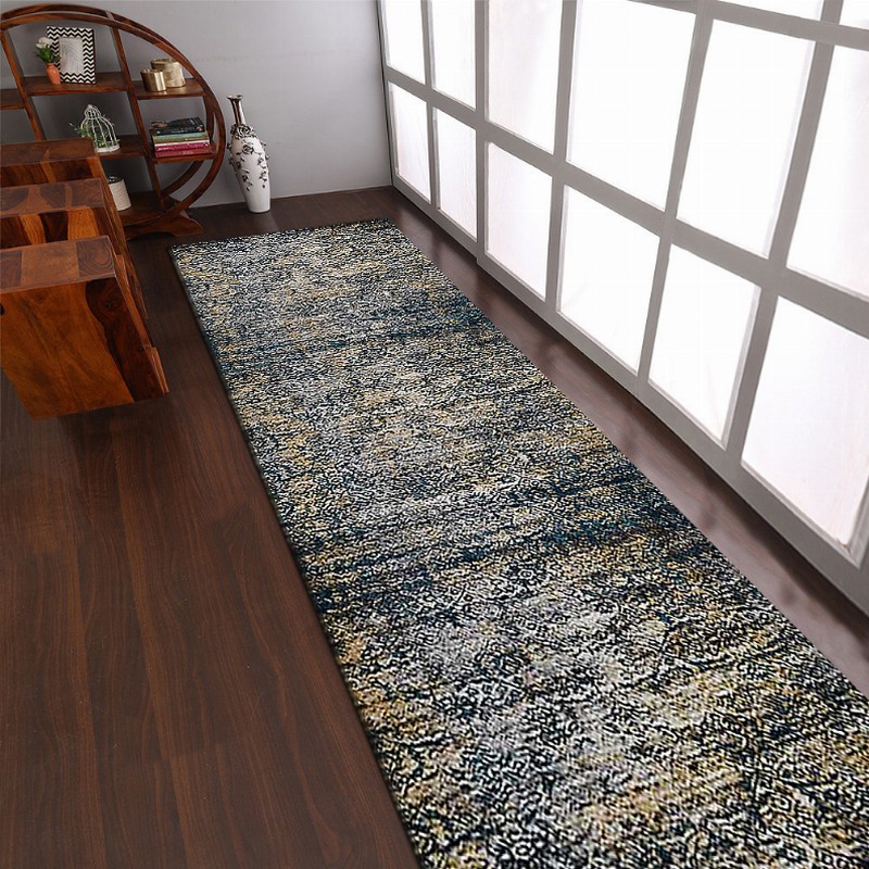 Rugsotic Carpets Machine Woven Heatset Polypropylene 3'2''x10' Runner Area Rug Abstract - 3'2''x10' Ivory Blue