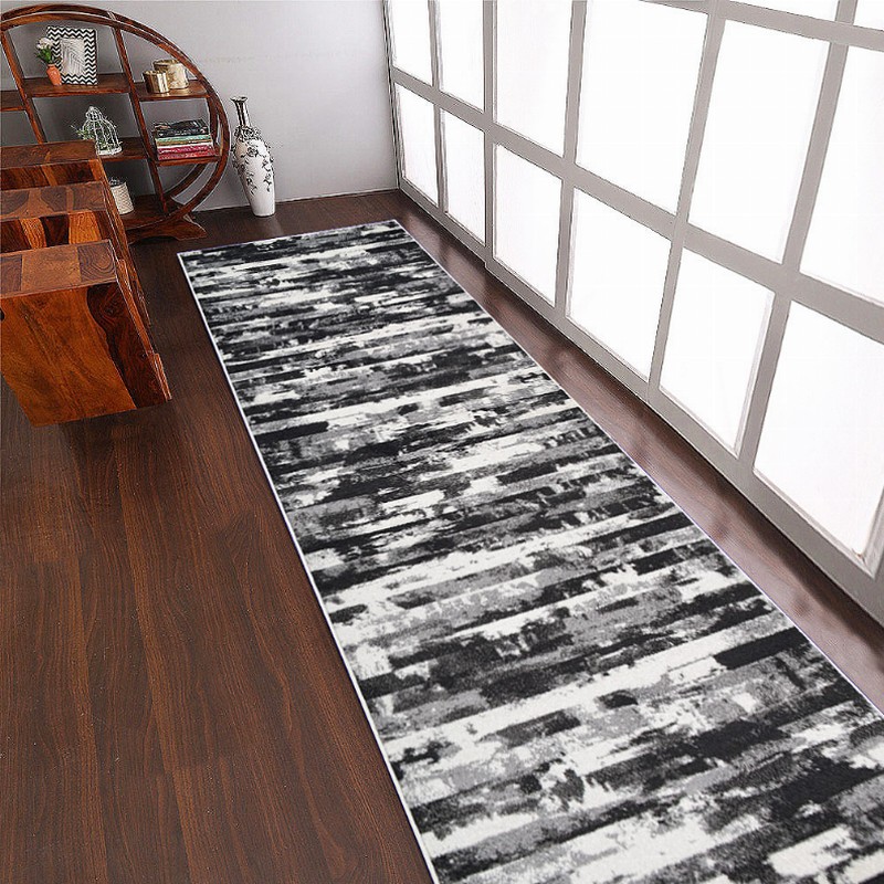 Rugsotic Carpets Machine Woven Heatset Polypropylene 3'2''x10' Runner Area Rug Abstract - 3'2''x10' Silver