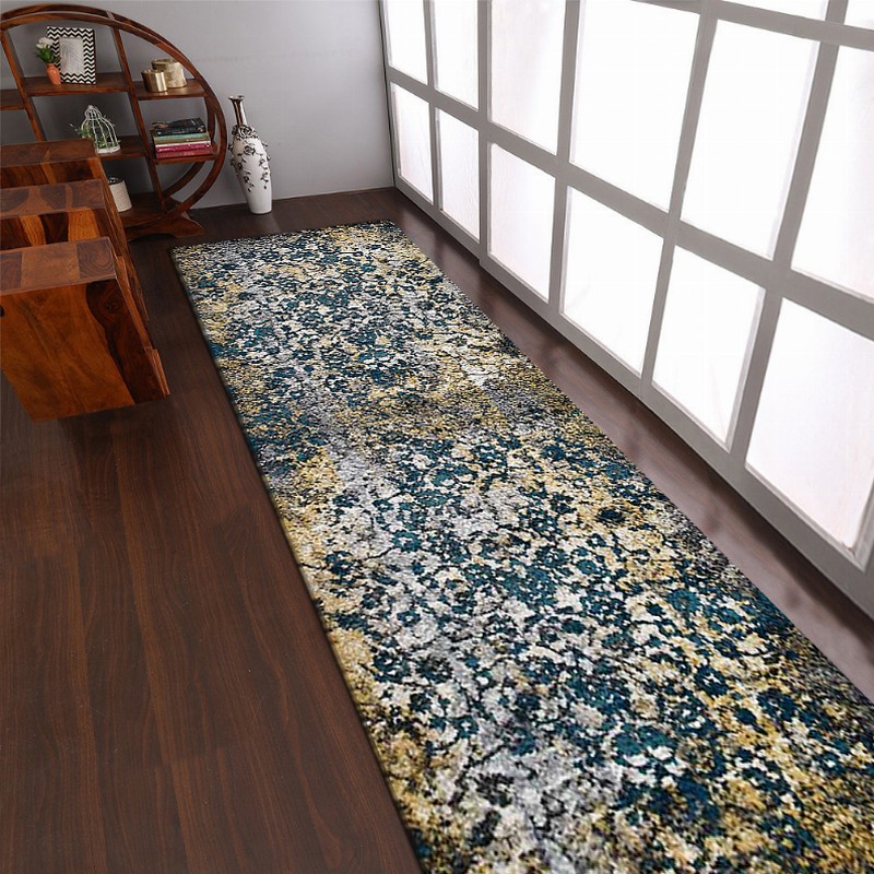Rugsotic Carpets Machine Woven Heatset Polypropylene 3'2''x10' Runner Area Rug Abstract - 3'2''x10' Silver Blue