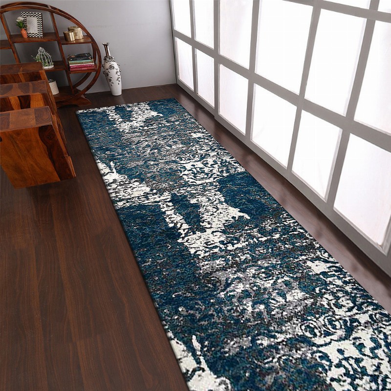 Rugsotic Carpets Machine Woven Heatset Polypropylene 3'2''x10' Runner Area Rug Abstract - 3'2''x10' Silver Blue1