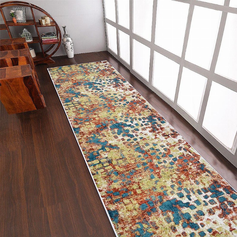 Rugsotic Carpets Machine Woven Heatset Polypropylene 3'2''x10' Runner Area Rug Contemporary - 3'2''x10' Caramel Blue